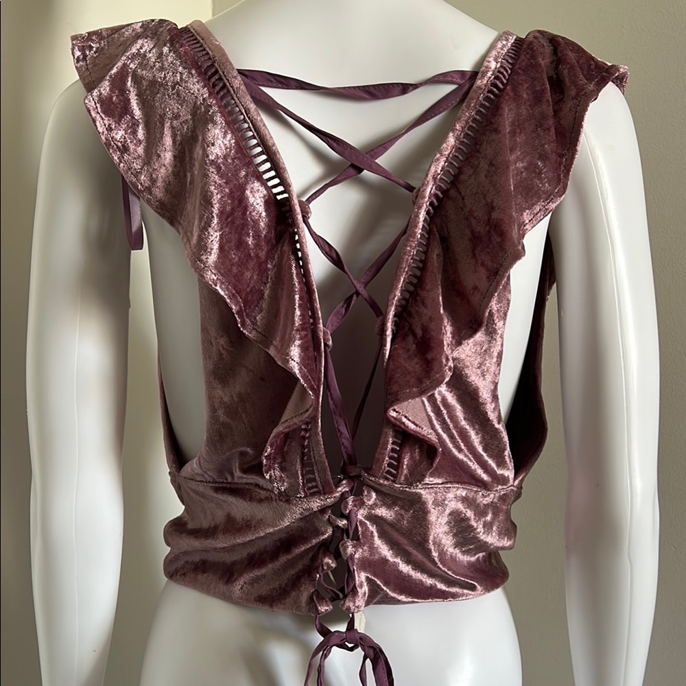 Free People, Women’s Size Large Lilac Velvet Lillian Lace Up Tank - Picture 5 of 10